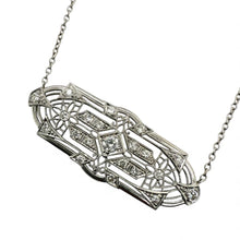 Vintage Platinum Filigree Diamond Brooch Conversion Necklace