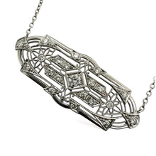 Vintage Platinum Filigree Diamond Brooch Conversion Necklace