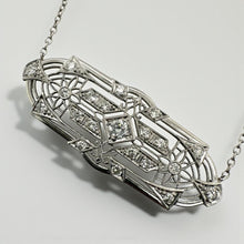 Vintage Platinum Filigree Diamond Brooch Conversion Necklace