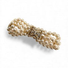 Vintage Triple Strand Pearl Bracelet Diamond Clasp 14K Yellow Gold