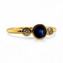 Dainty Sapphire & Diamond Three Stone Ring 18K Yellow Gold