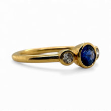 Dainty Sapphire & Diamond Three Stone Ring 18K Yellow Gold