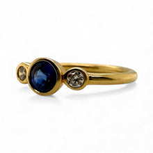 Dainty Sapphire & Diamond Three Stone Ring 18K Yellow Gold