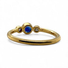Dainty Sapphire & Diamond Three Stone Ring 18K Yellow Gold