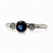 Dainty Sapphire & Diamond Three Stone Ring 18K White Gold