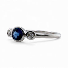 Dainty Sapphire & Diamond Three Stone Ring 18K White Gold