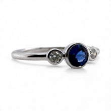 Dainty Sapphire & Diamond Three Stone Ring 18K White Gold