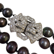 Double Strand Pearl Necklace 14KW Gold Diamond Clasp