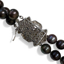 Double Strand Pearl Necklace 14KW Gold Diamond Clasp