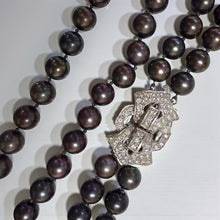 Double Strand Pearl Necklace 14KW Gold Diamond Clasp