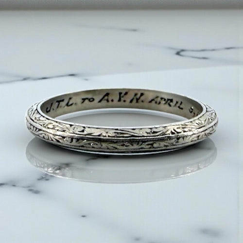 Vintage Platinum Engraved Band Size 4.5