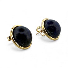 Vintage Gold Lapis Earrings 15mm