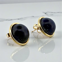 Vintage Gold Lapis Earrings 15mm