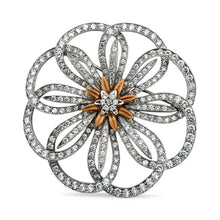 Vintage Large Flower 4.5 Carat Diamond Brooch 18K White Gold
