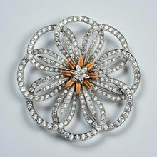 Vintage Large Flower 4.5 Carat Diamond Brooch 18K White Gold