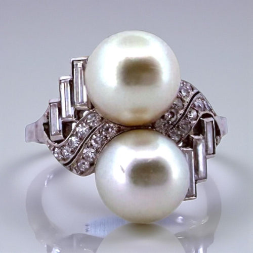 Vintage Platinum Pearl & Diamond Cocktail Ring