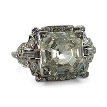 Vintage 3.43 Carat Asscher Cut Platinum Engagement Ring GIA