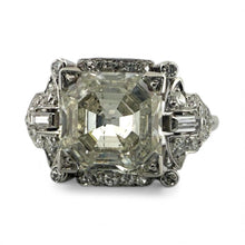 Vintage 3.43 Carat Asscher Cut Platinum Engagement Ring GIA