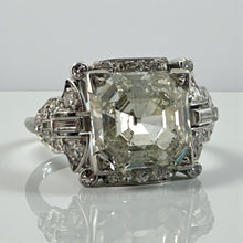 Vintage 3.43 Carat Asscher Cut Platinum Engagement Ring GIA