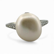 Vintage Pearl & Diamond Solitaire Platinum Ring GIA