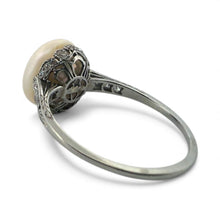 Vintage Pearl & Diamond Solitaire Platinum Ring GIA