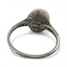 Vintage Pearl & Diamond Solitaire Platinum Ring GIA