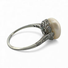 Vintage Pearl & Diamond Solitaire Platinum Ring GIA