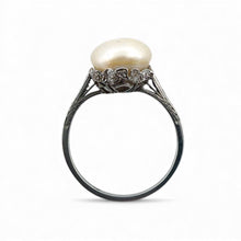 Vintage Pearl & Diamond Solitaire Platinum Ring GIA