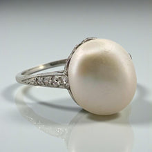 Vintage Pearl & Diamond Solitaire Platinum Ring GIA