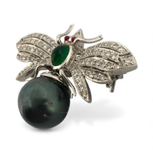 Vintage Black Pearl Emerald Diamond & Ruby Bee Brooch