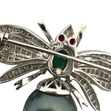 Vintage Black Pearl Emerald Diamond & Ruby Bee Brooch
