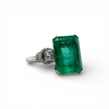 Vintage 4.98 Carat Colombian Emerald French Cut Diamond Platinum Ring GIA