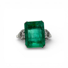 Vintage 4.98 Carat Colombian Emerald French Cut Diamond Platinum Ring GIA