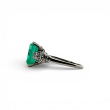 Vintage 4.98 Carat Colombian Emerald French Cut Diamond Platinum Ring GIA