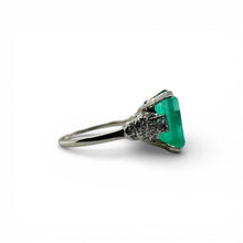 Vintage 4.98 Carat Colombian Emerald French Cut Diamond Platinum Ring GIA