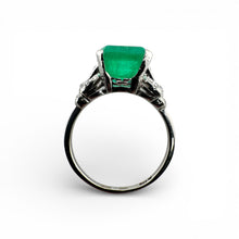 Vintage 4.98 Carat Colombian Emerald French Cut Diamond Platinum Ring GIA