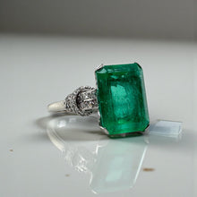 Vintage 4.98 Carat Colombian Emerald French Cut Diamond Platinum Ring GIA