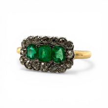 Vintage Emerald & Diamond Cocktail Ring 14K Yellow Gold