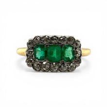 Vintage Emerald & Diamond Cocktail Ring 14K Yellow Gold