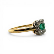 Vintage Emerald & Diamond Cocktail Ring 14K Yellow Gold