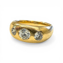 Antique Gypsy Set 3 Stone Old European Cut Diamond Ring 14K Yellow Gold