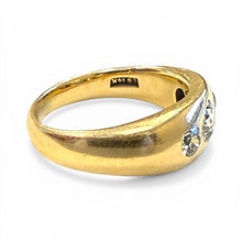 Antique Gypsy Set 3 Stone Old European Cut Diamond Ring 14K Yellow Gold