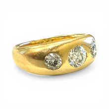 Antique Gypsy Set 3 Stone Old European Cut Diamond Ring 14K Yellow Gold