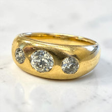 Antique Gypsy Set 3 Stone Old European Cut Diamond Ring 14K Yellow Gold