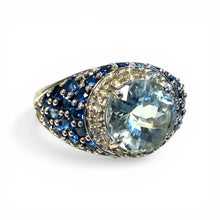 Contemporary Estate Aquamarine Sapphire & Diamond Ring 14K White Gold
