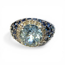 Contemporary Estate Aquamarine Sapphire & Diamond Ring 14K White Gold