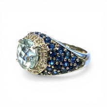 Contemporary Estate Aquamarine Sapphire & Diamond Ring 14K White Gold