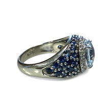Contemporary Estate Aquamarine Sapphire & Diamond Ring 14K White Gold