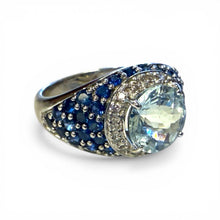 Contemporary Estate Aquamarine Sapphire & Diamond Ring 14K White Gold