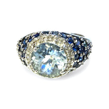 Contemporary Estate Aquamarine Sapphire & Diamond Ring 14K White Gold